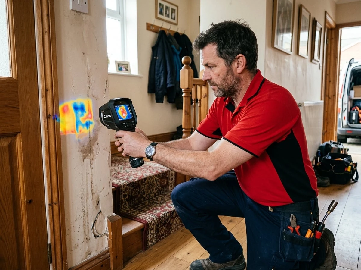 Chelsea Plumbers 247 engineer using a thermal imaging camera for leak detection in Chelsea